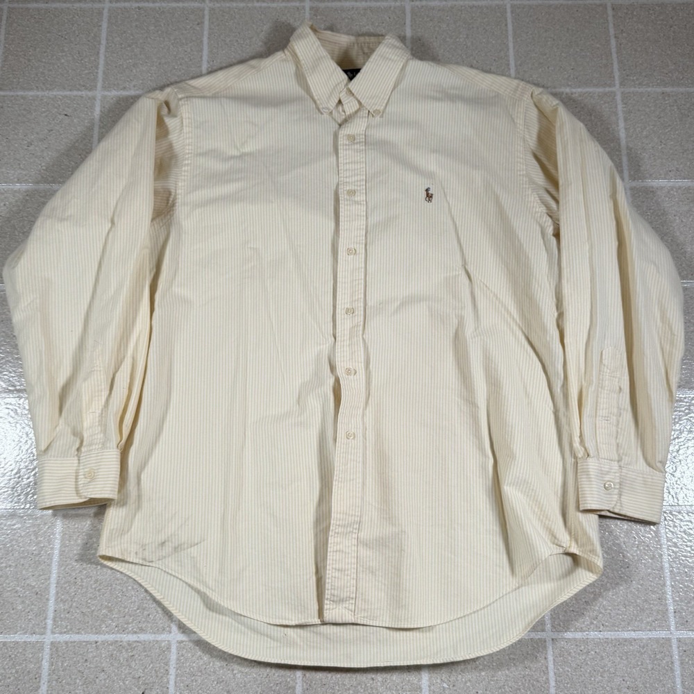 Vtg Polo Ralph Lauren Yarmouth 100% Cotton Oxford Button Down OCBD 17-35 Yellow